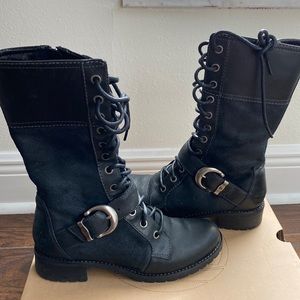 Black Timberland Leather Lace-Up High Boots